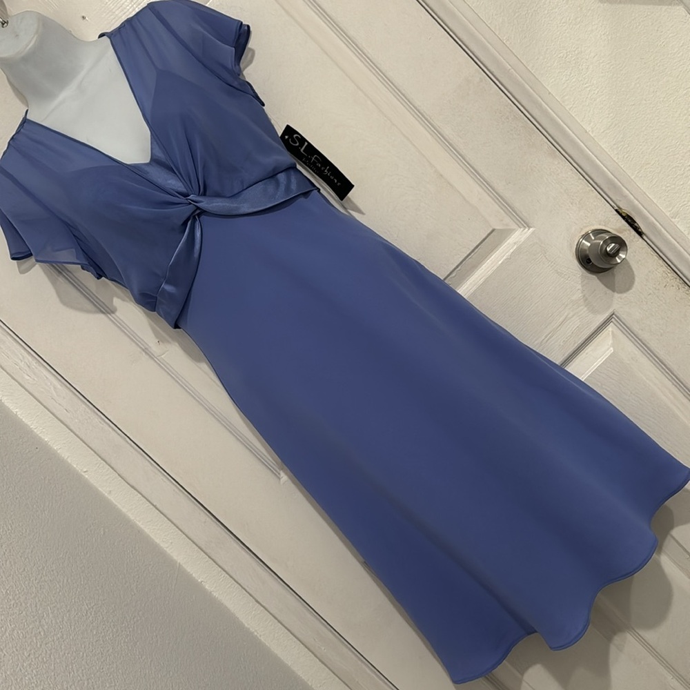 Brand new WTG S.L.Fashions Light Blue Purple Mesh Dress Size 8p.  Made in USA